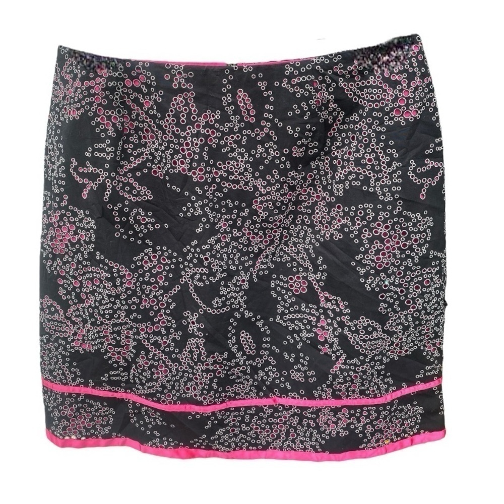 bently a. Y2K Perforated Black/ White Circle Overlay Mini Skirt I Size: 14